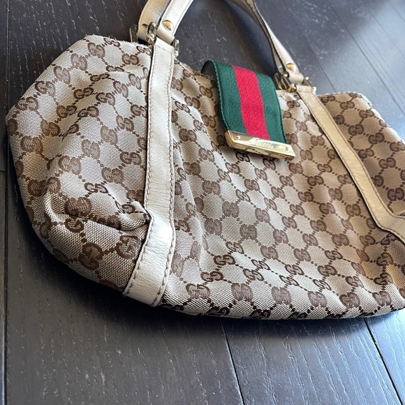 Gucci GG monogram Canvas leather Web beige/cream hobo Tote Bag classic - Picture 3 of 16